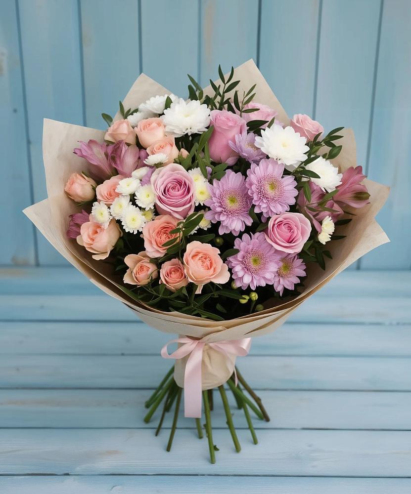 Букет цветов из: Хризантемы, Розы и Альстромерии в Берёзовской