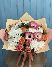 Букет цветов из:  Розы, Герберы и Хризантемы в Берёзовской