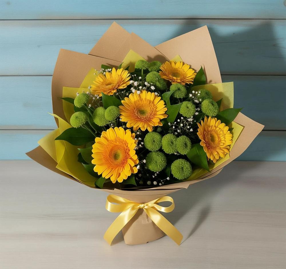 Букет цветов из: Герберы и Хризантемы в Берёзовской
