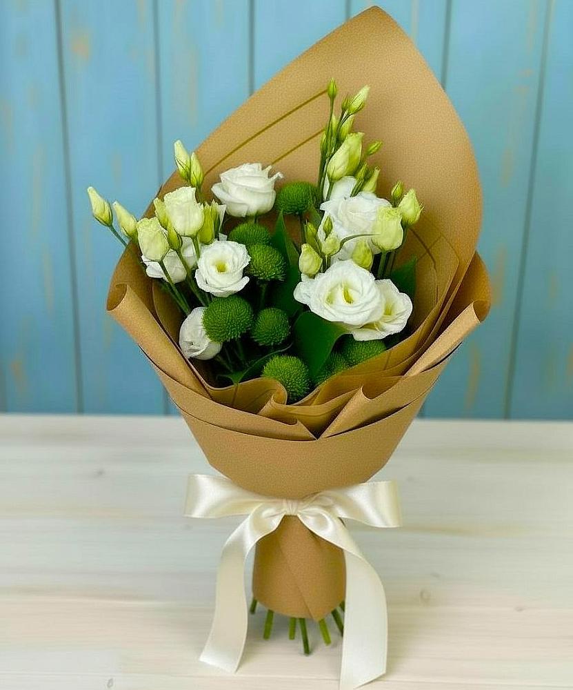 Букет цветов из: Хризантемы и Лизиантусы в Берёзовской