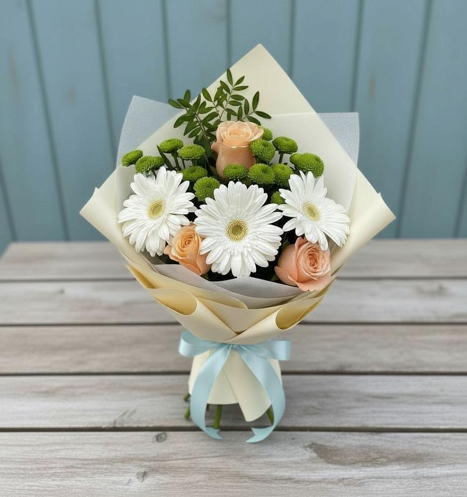 Букет цветов из: Герберы, Розы и Хризантемы в Берёзовской