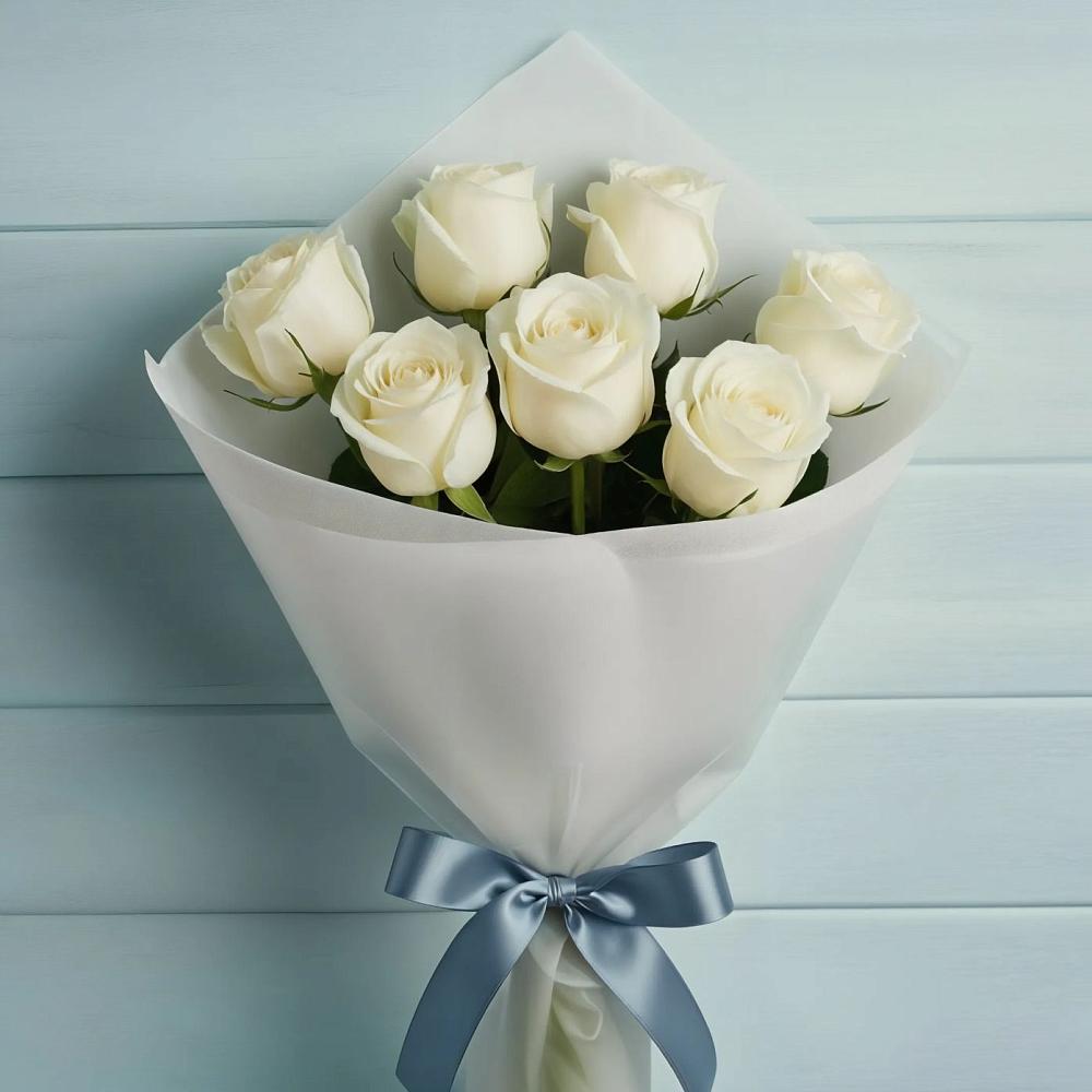 Букет 7 Белых роз Эдлесс Лав в Берёзовской
